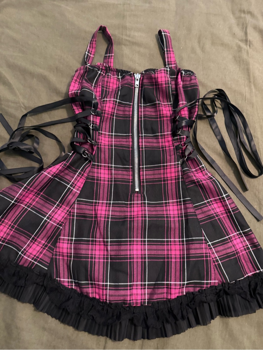 Dolls Kill Hot Pink and Black Plaid Mini Dress